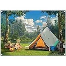 Luminora 2,1 x 1,5 m tyg vild skog camping bakgrund naturlig himmel träd äventyr tält berg sjö fotografi bakgrund utomhusfest dekorationer fotobanderoller rekvisita