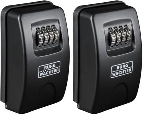 Burg-Wächter Schlüsseltresor mit 4-stelligem Zahlencode für außen und innen, Sicher, Wandmontage, Key Safe 20 SB, Schwarz, Außen: 83x135x46mm (HxBxT) (Packung mit 2)