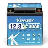 KEPWORTH 12V 30Ah LiFePO4 litiumbatteri djupcykelbatteri med 30A BMS, 4000+ Cykler, 10 års Livslängd, Mer Effektiv Produktion, Lättare Vikt, Litiumbatteri för Byte av AGM-batteri, Båtar