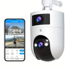 TEMU 3mp+3mp 4k Dual Lens Ptz Camera, Outdoor Indoor Security Monitoring 5g/2.4g Wifi Camera, Wall Mounted, Audio, Motion Detection, Automatic Tracking, Application Control, Usb Power Supply