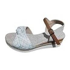 Sandal med kilklack för kvinnor, romerska sandaler linne sandaler rosetter sandaler spänne sandaler öppen tå sandaler slingback sandaler med fotvalvstöd halkskydd andningsbara promenadpassform