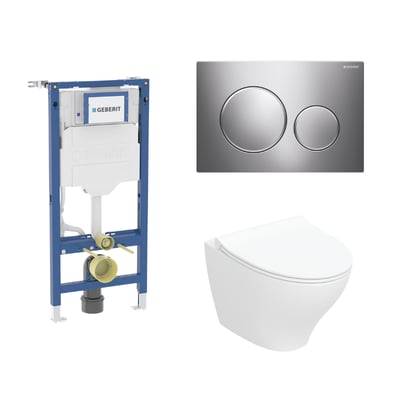 Geberit Duofix 112 cm toiletpakke inkl. Ifö Spira Modern væghængt toilet inkl. toiletsæde, Geberit Sigma20 round, blank/krom