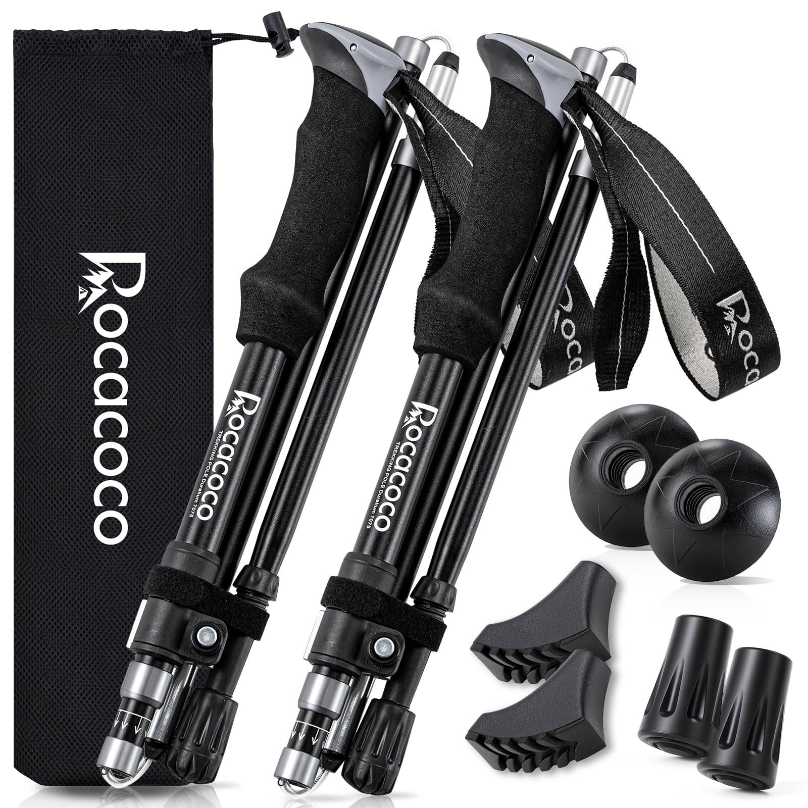 Rocacoco Folding Trekking Walking Walking Set of for Mountain and Seniors Poles, Lightweight, 100-120cm Extendable, Poles, Sticks, 2, Climbing,