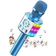Bluetooth-mikrofon för karaoke, trådlös bärbar LED-karaokemikrofon med högtalare och ljudinspelning för hemmafest, kompatibel med Android, IOS och datorer – gåvor för vuxna och barn