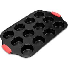 Cupcake / Muffin Tray with 12 Cupcake Molds - Non-stick Coating - With Silicone Handle - Black - Royalty Line