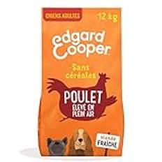 Edgard & Cooper Vuxen hund kibble utan spannmål naturlig mat 12 kg färsk kyckling, god och balanserad hälsosam kost, kvalitetsproteiner