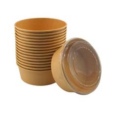 Enpack - 1300ml Bowl für Lebensmittel aus Kraft Papier mit RPET Deckel - Einweg Papp-Salatschale mit PLA Innenbeschichtung - Bio-Schale (100)