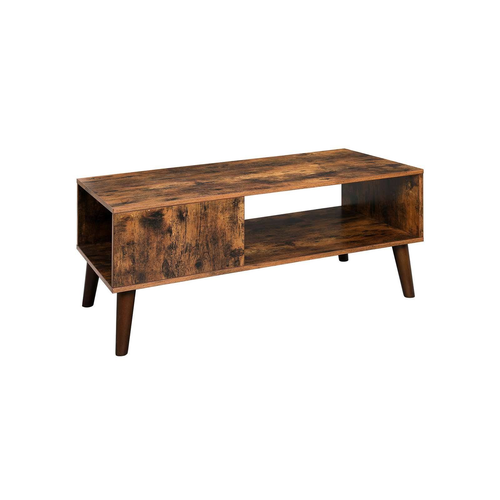 VASAGLE Retro Coffee Table, Cocktail Table, Mid-Century Modern Accent Table with Storage Shelf for Living Room, Reception, Easy Assembly, Brown LCT09B.