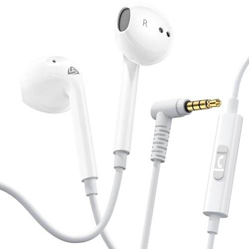 LUDOS Zenith Kopfhörer In Ear Kopfhörer mit Kabel und Mikrofon, 5-Jahre Garantie, In Ear Ohrhörer, 3,5 mm Klinkenstecker Earbuds, Satte Bässe Earphones, Headphones für iPhone, iPad, Samsung - Weiß