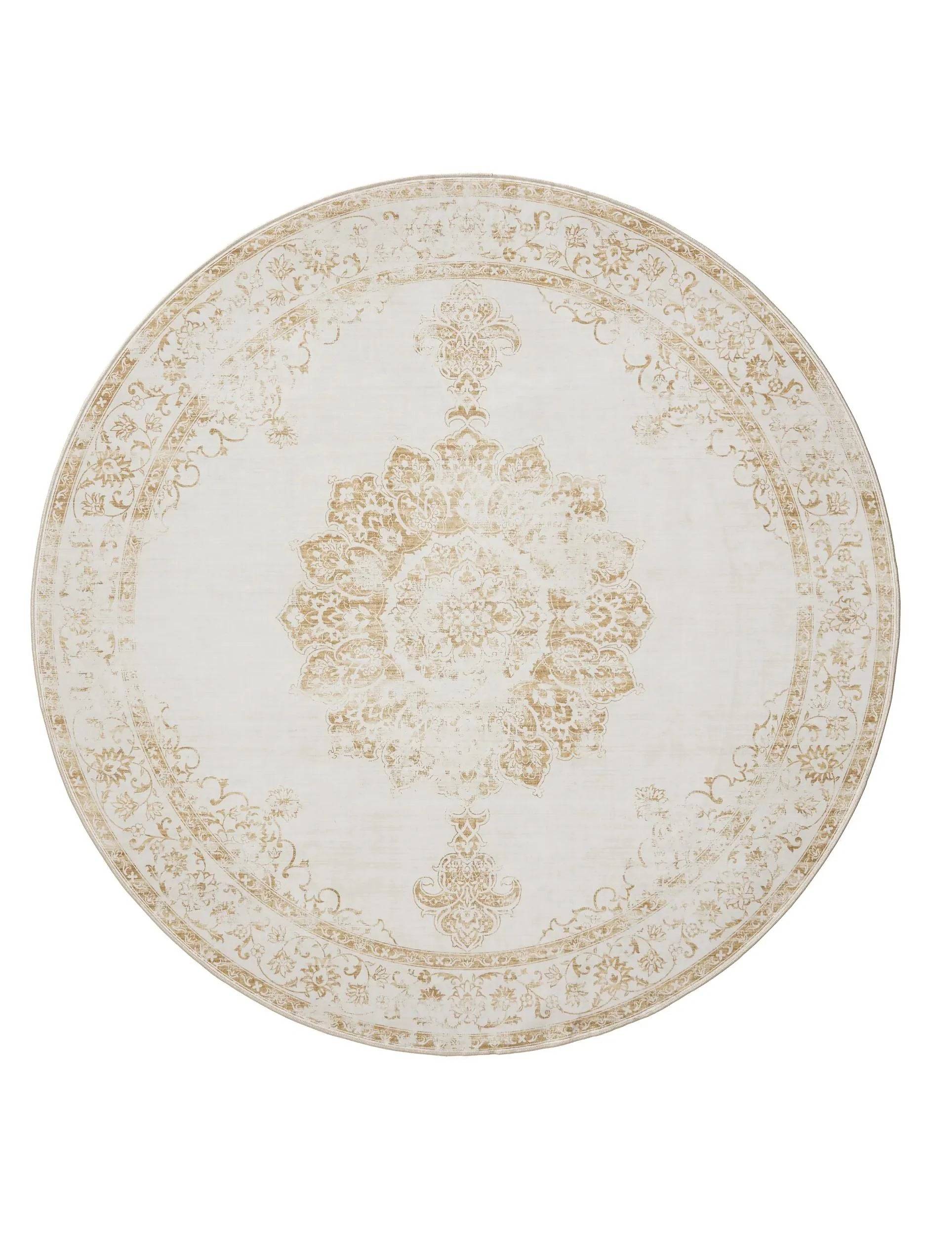 ATLAS Creme/Gul Vaskbart Tæppe - Rund / ø 120 cm / Hvid