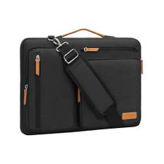 MOSISO 360 Schützend Laptop Schultertasche,15-15,6 Zoll Laptoptasche Kompatibel mit MacBook Pro 16,HP,Dell,Lenovo,Asus Notebook,Seite Offen Tasche mit 4 Reißverschluss Taschen&Griff,Schwarz