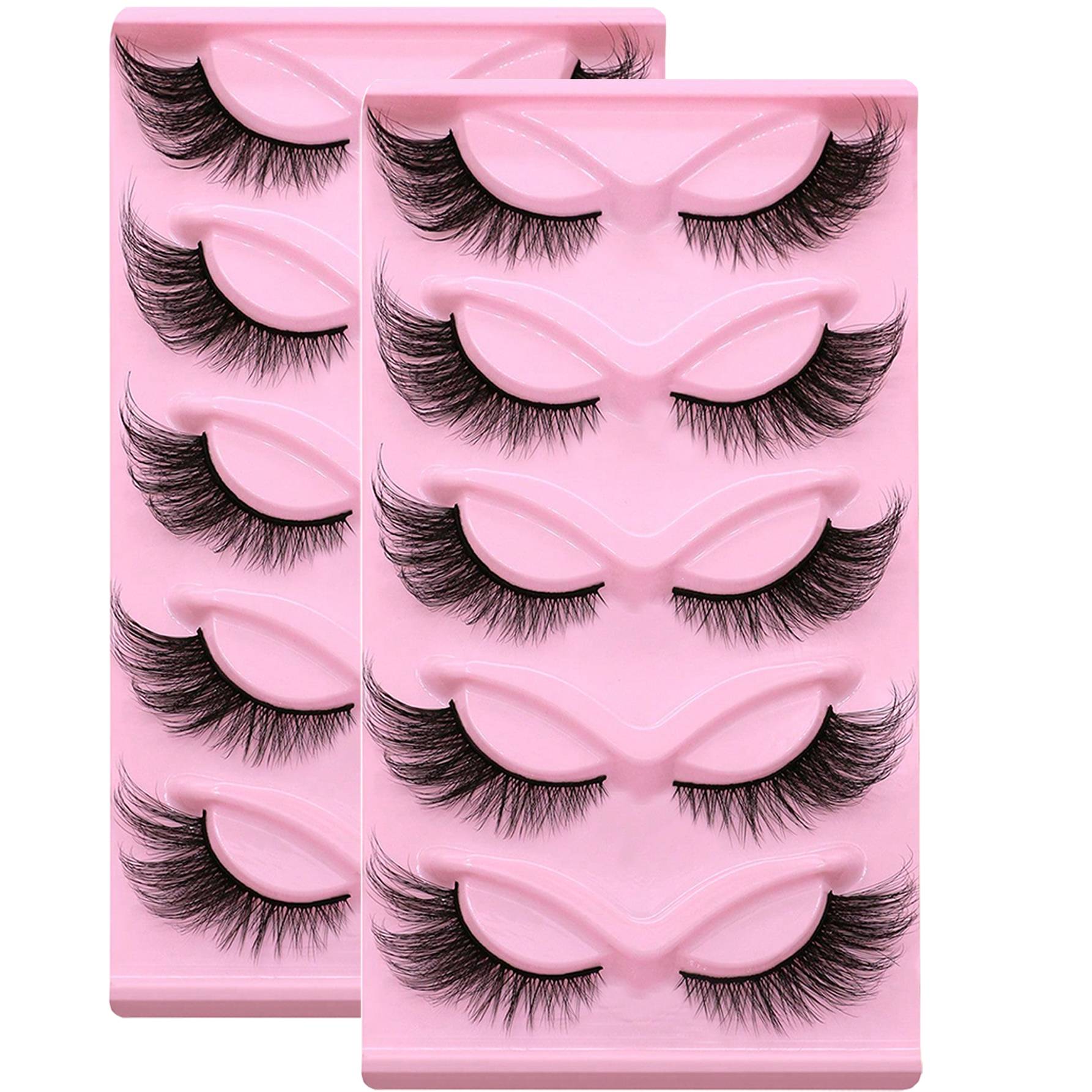 TEMU 10 Pairs/2 Packs Cat Eyelashes, Fox Winged Fluffy False Lashes, Natural Long Faux Cils Makeup