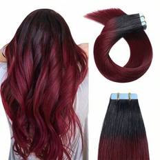 Ombre Hair Extensions 20st självhäftande tejp Hår för kvinnor #1 Jet Black To #99J Vin byråkrati i rakt hår 50g