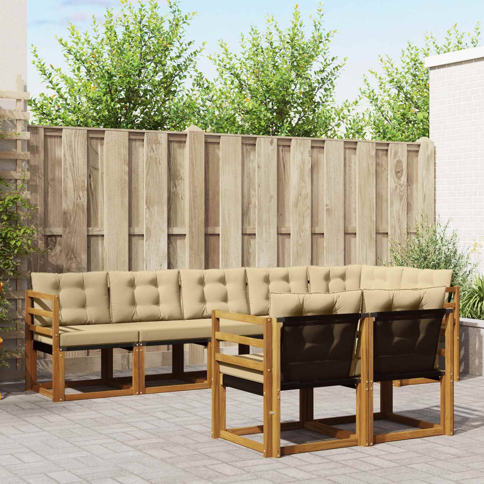 vidaXL Utomhussoffset med kudde 8 pcs Naturlig och Beige