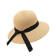 Zylioo XXL halm panama-hattar stor sommar strand solhatt stort brett brätte UV semester hatt för män kvinnor, Rosett-kaki, XXL/3XL