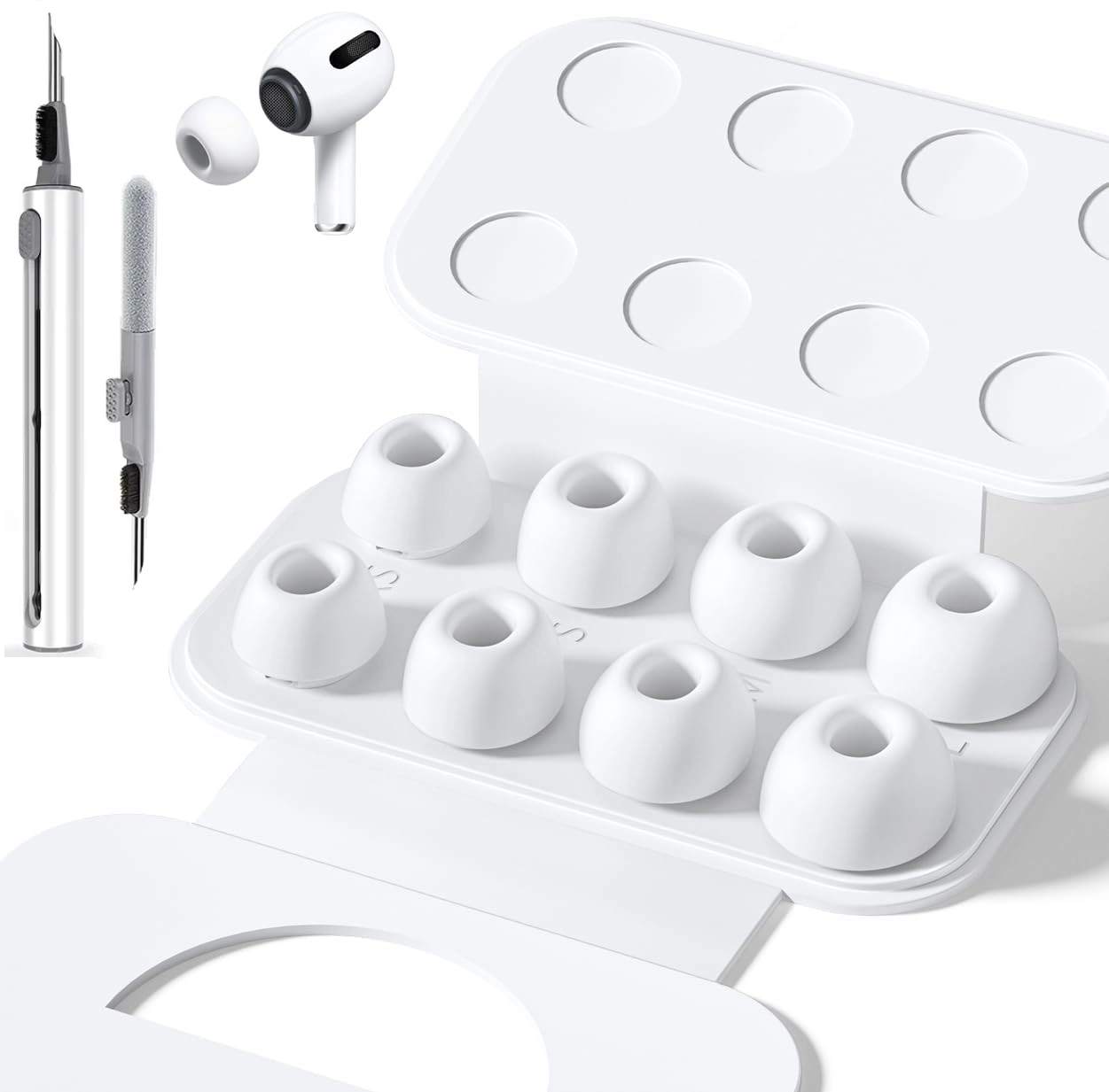 KUTOU 4 Pairs Liquid Silicone Ear Tips for Airpods Pro 1 2 Noise Reduction Pad Earplugs Boxed Ear Caps Comes with Cleaning Pen