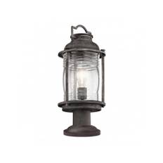 ASHLAND BAY Udendørs sokkellampe i aluminium og glas H47,1 cm 1 x E27 - Weathered zink/Klar med dråbeeffekt