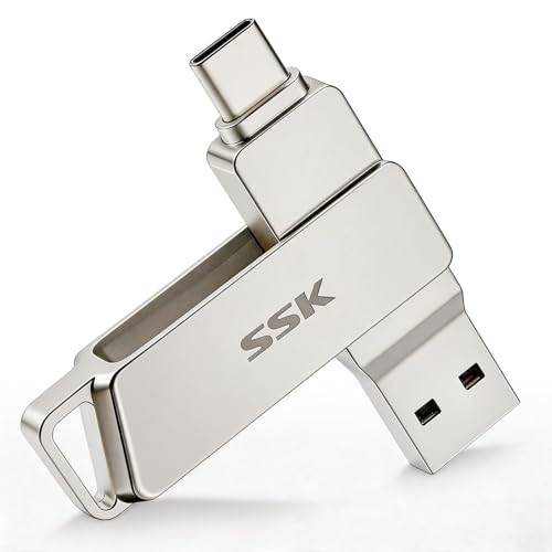SSK USB C-Disk 256GB Speicher bis zu 200 MB/s Dual-Laufwerk Typ C + USB 3.2 Jump Flash Drive-Speicherstick Kompatibel mit Thunderbolt 3 für Android Phone, MacBook/Pro/Air und mehr