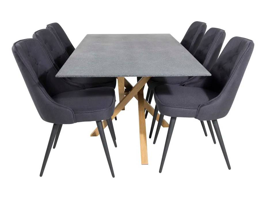 Venture Design Piazza & Velvet spisegruppe Grå/sort 6 st stole & borde 180 x 90 cm