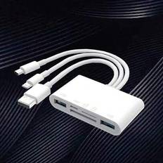 5-i-1 USB+Typ-C+Lightning till SD/TF/OTG/Lightning-kortläsare med kabeladapter, kompatibel med Apple, kamerakortläsare med kabelkonverterare - Vitt (En-Storlek)