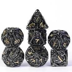 Hul knogle dice lavet af metal - 7 stk rollespilsterninger - Sort