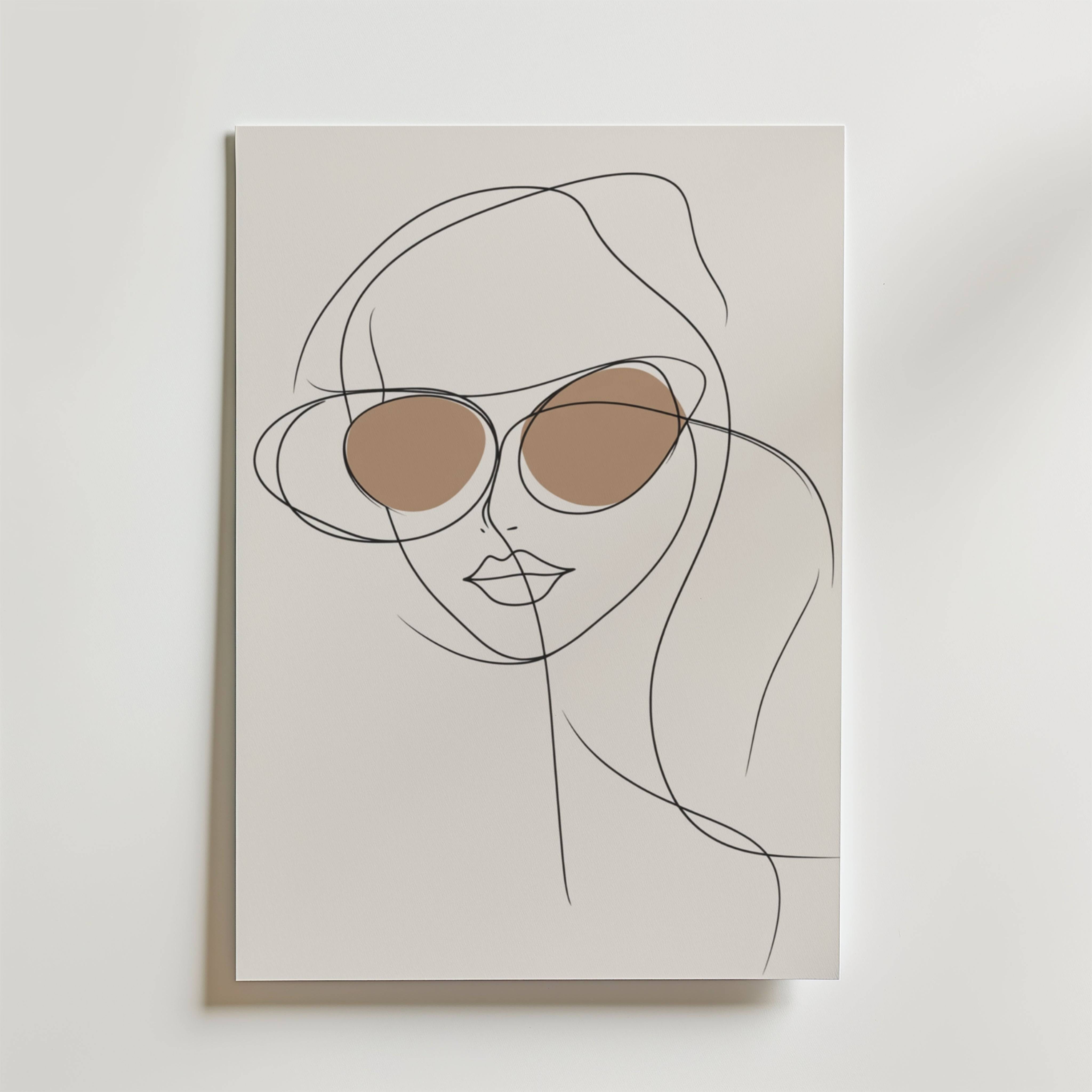 Stylish Sunglasses Line Woman Poster - Fine Art Poster 13x18 cm