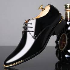 2024 Men's Quality Patent Leather Shoes White Wedding Shoes Size 38-48 Black Leather Soft Men's Dress Shoes 42 svart