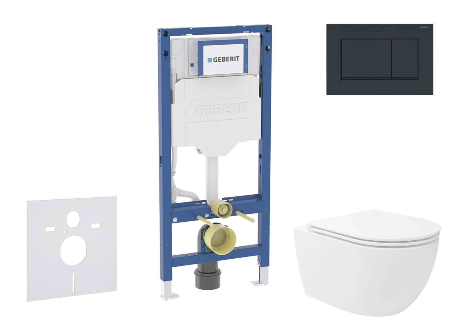 Geberit Duofix - Set med väggmonterad installation, Oudee Vortex toalett och mjukstängande sits, Sigma20 knapp, svart glans/svart matt SANI11CA5153B