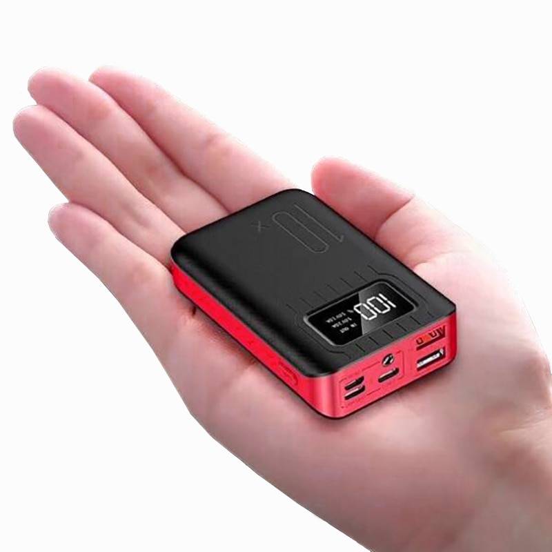 Mini liten powerbank 10000 mah 3 ingång display extern bärbar laddare poverbank dubbel usb för iphone samsung - Svart