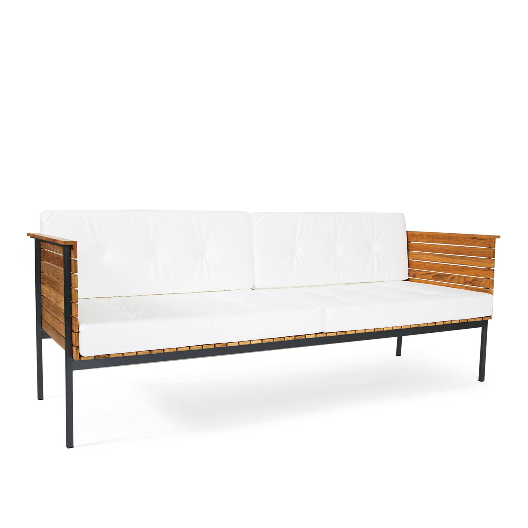 Skargaarden - Häringe Lounge Sofa, Black Stainless Steel, Teak Slats, Cushion Nature Grey Natte - Utomhussoffor