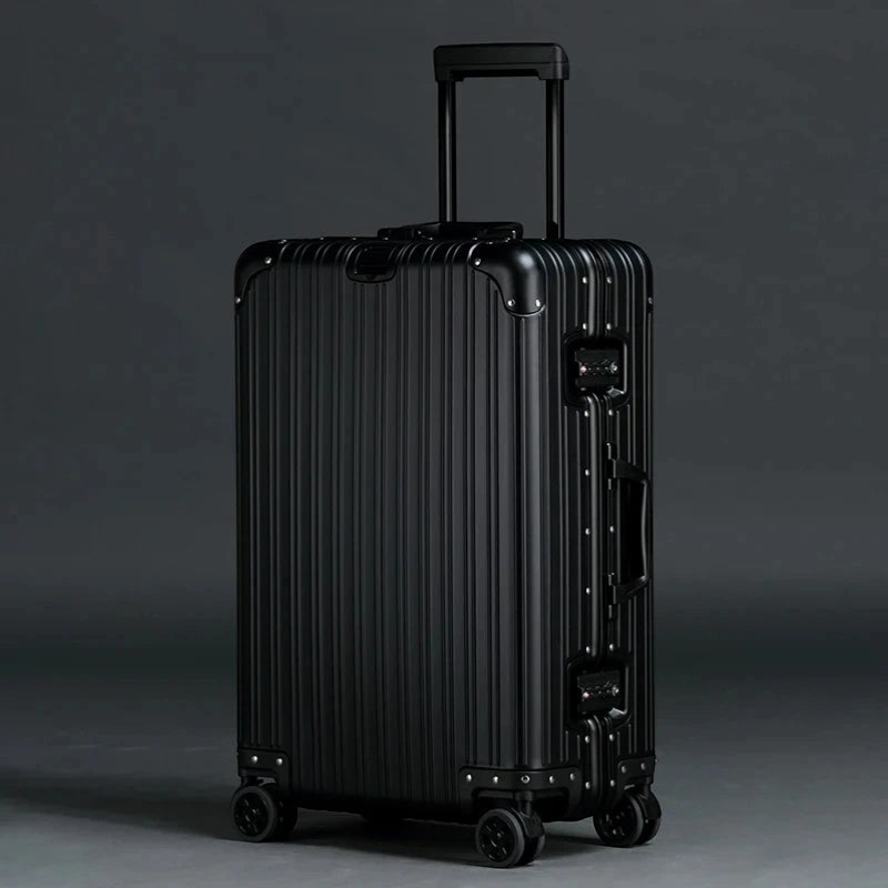Resväska i aluminium, TSA-lås och 360° hjul - 75cm / Svart