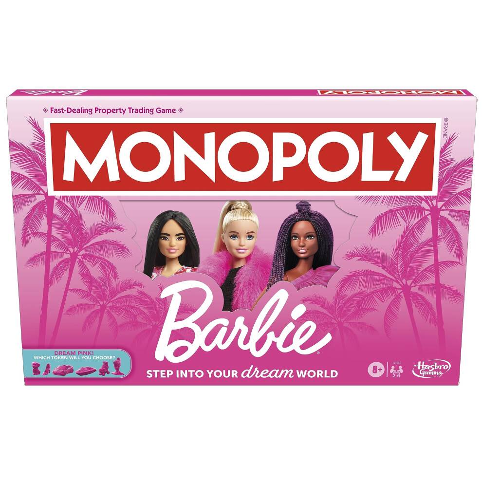 Monopol: Barbie Edition Board Game Ages 8+ 2-6 spelare roliga familjespel fr barn och vuxna med 6 Barbie-tema Pink Zink Tokens barngvor