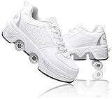 Skoterskor, skor med hjul, rullskridskor flickor och pojkar, skateboardskor, bekväma och ventilerande fyrhjulingskridskor, justerbara rullskor/sneakers med dolda hjul