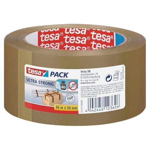 tesa Ultra Strong PVC-tejp - för säker förslutning, förpackning av tunga kartonger och buntning - hög slitstyrka - brun - 66m x 50 mm