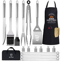 Grillbestickset, grilltillbehör män gåva, rostfritt stål grillväska set med 20, grilltillbehör med grilltång, grillspatel och grillförkläde, BBQ grillset perfekt för utomhus och camping