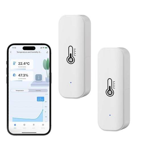 Smart termometer hygrometer, WiFi och Bluetooth dubbla lägen inomhus temperatur fuktighetssensor, rumstemperatur övervakning med appövervakning, datalagring för hemmet, växthus, garage, källare, 2 st