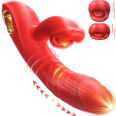SuperLove 4in1 Licking & Biting Thrusting Rabbit Vibrator Red - röd