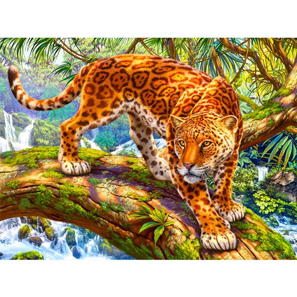 5d Diamantmålning Kvinna Djur Diamantbroderiförsäljning Leopardbilder av Rhinestones Mosaikhantverk Full Square 50X70CM
