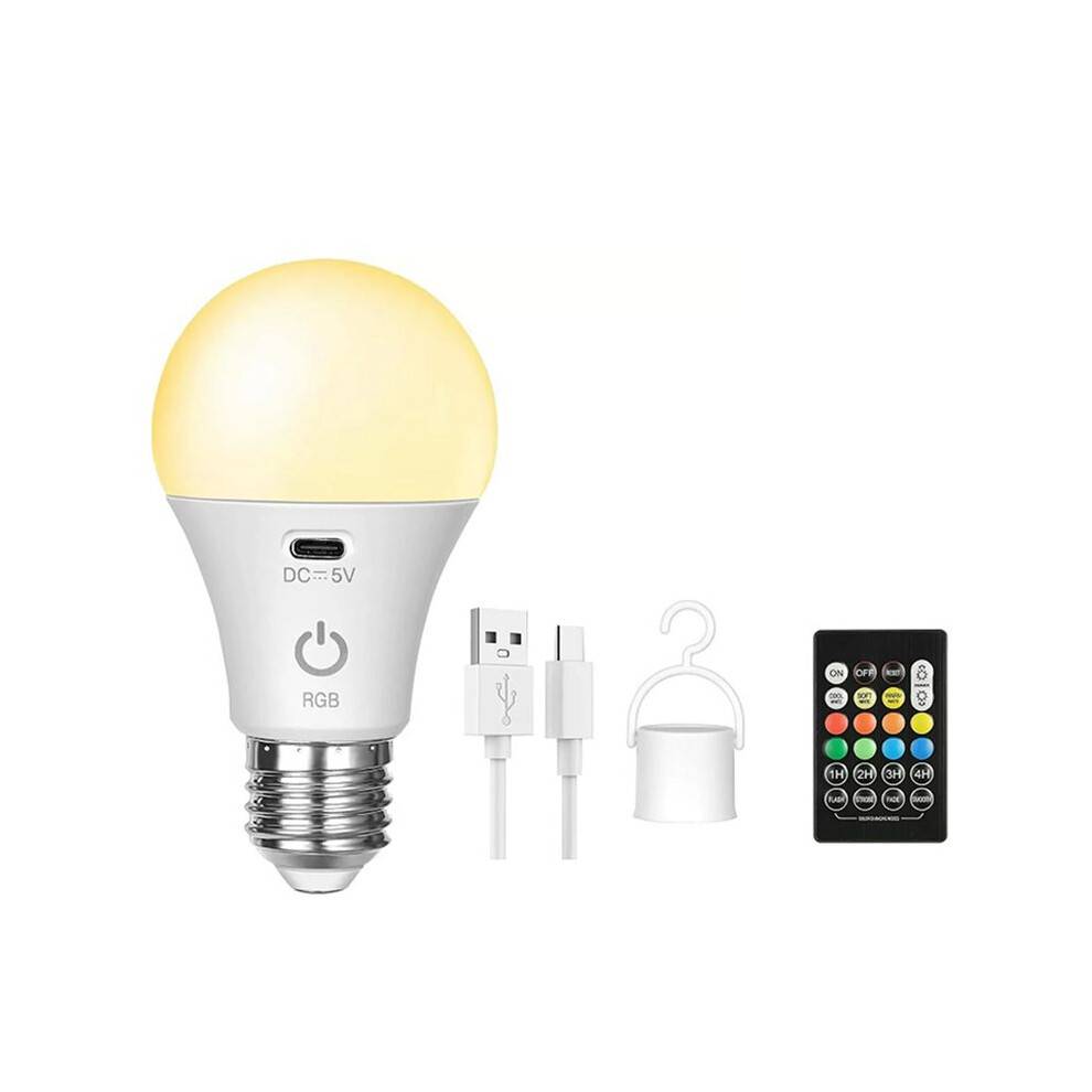 3X RGB USB LED Bulb - Rechargeable, Dimmable Bulb E27 with Timing Cordless Battery Operated Light Bulb