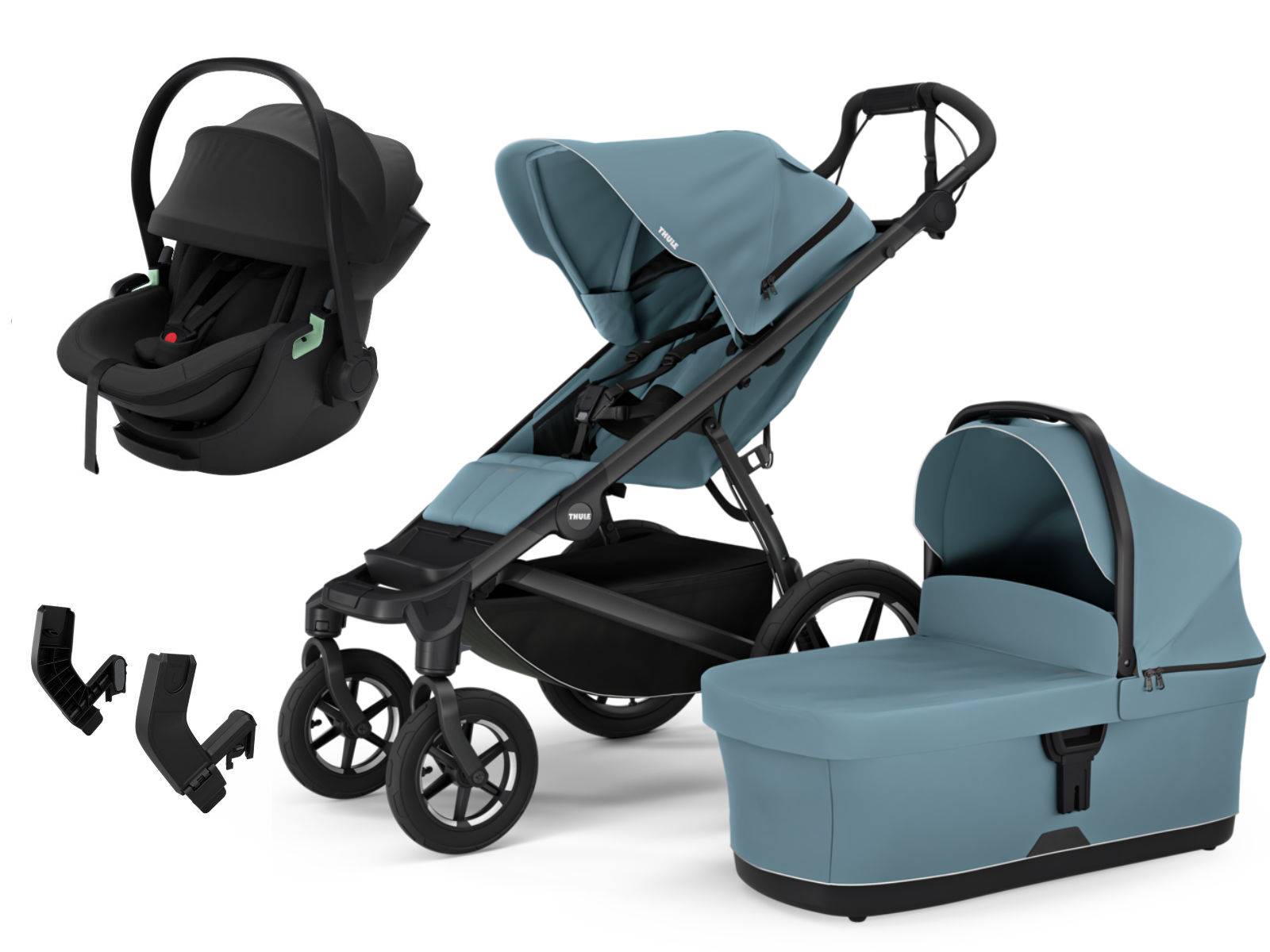Thule Urban Glide 4-wheel Stroller Set 3-in-1 incl. Maple i-Size Infant Car Seat - Mid Blue - Magnetic Buckle