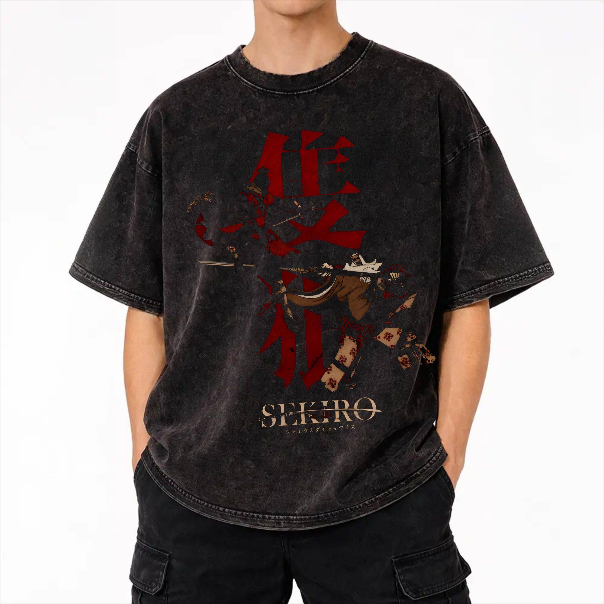 Sekiro: Shadows Die Twice T-shirts Hip Hop Tvättade Kortärmade Harajuku T-shirts Nyhet Herr Dam Streetwear Sommar Toppar T-shirts cm black