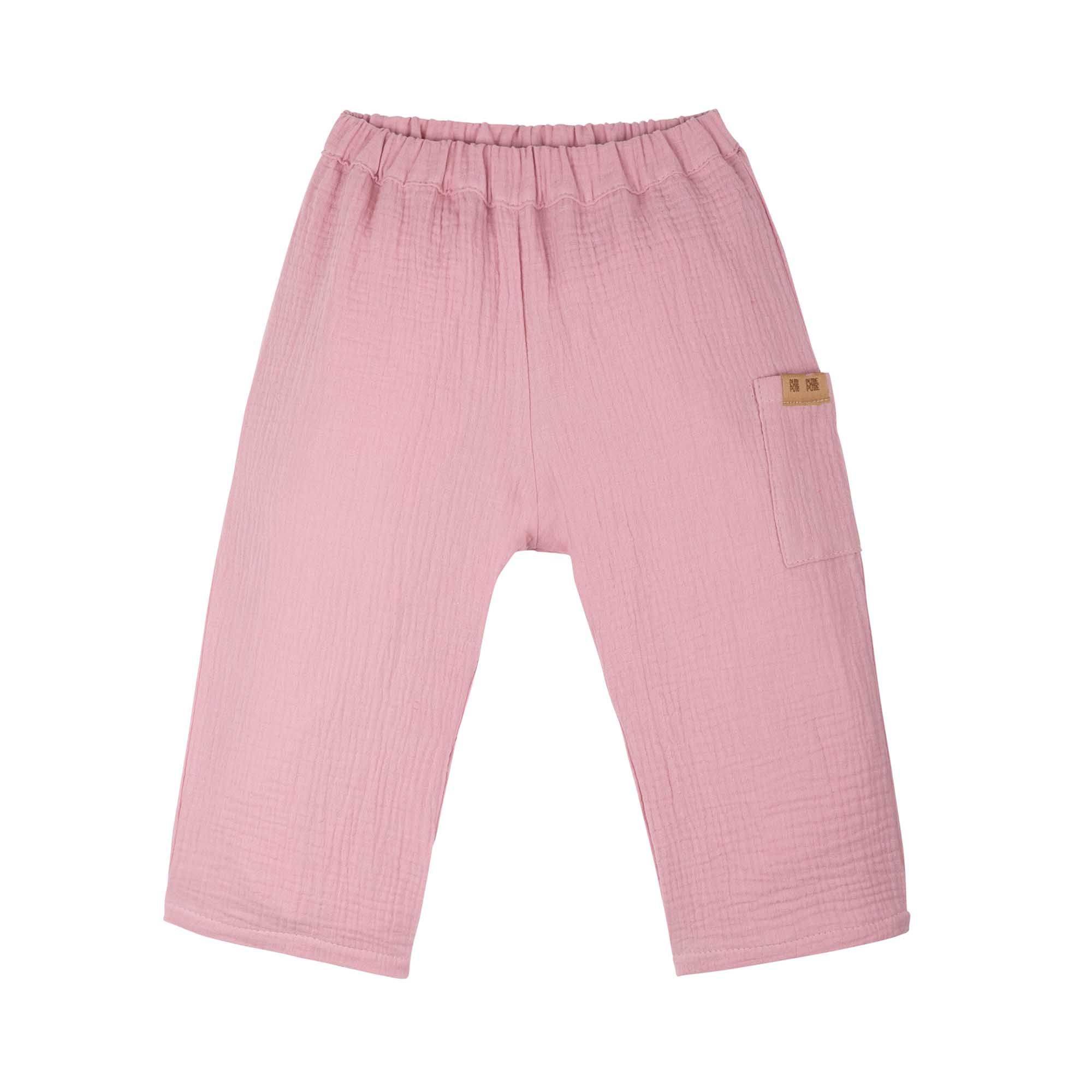 Byxor för barn i ekologisk muslin  -Rosa - 92-128cl Sommarkläder: 104cl (3-4år)