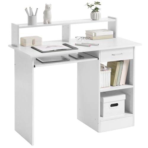 Yaheetech Datorbord med hylla, skrivbord med låda, kontorsbord, arbetsbord för kontor, arbetsrum, PC-bord vitt