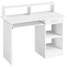 Yaheetech Datorbord med hylla, skrivbord med låda, kontorsbord, arbetsbord för kontor, arbetsrum, PC-bord vitt