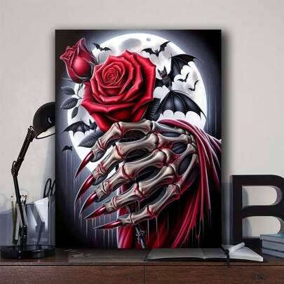 DIY-diamantmålarsätt Rose Skull Hand – diamantmosaikpyssel med mysig läkande konstdesign för dam, omslutande handarbete för stresslindring, heminredni (30*40 Ramlös,40*50 Ramlös)