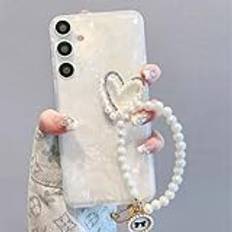 för A 55 35 54 5G Luxury Pearl Heart Handledsrem Fodral för Samsung Galaxy A55 A35 A54 A14 A24 A25 A13 A23 Lanyard Cover GALAXYA55, Beige, för a14