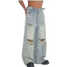 2024 wholesale new design Fashion designer jeans Streetstyle ripped jeans Knee holes baggy jeans for men