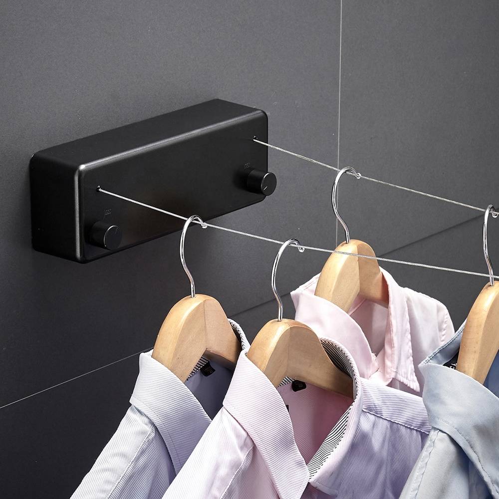 Wall Hanging Square ABS Travel Retractable Clothes Line Outdoor Stainless Steel Rope Drying Hanger