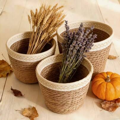 1/2/3 st flätad planteringskorg i naturligt sjögräs, set med stor, mellan och liten, boho lantlig kuststil, vägghängd blomkruka, förvaringsorganizer f - Multifärgad (L,M,S,S+M+L,S+M,M+L)