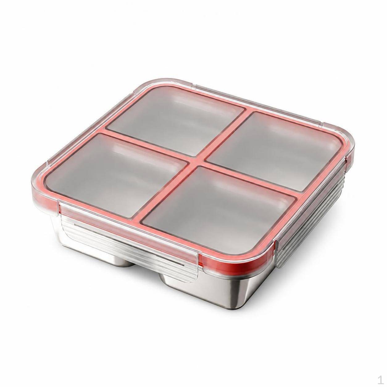 304 Rostfritt Stål 4 Fack Bento Låda med Lock, Lufttät Läckagesäker Lunchbehållare för Måltid